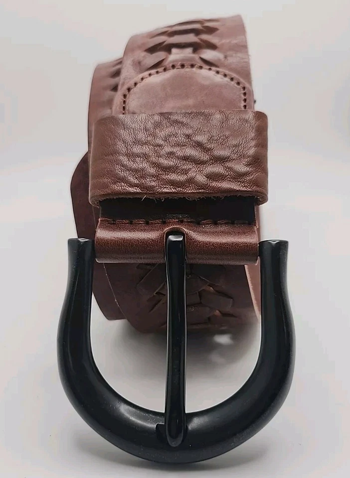 Cinturón tejido de cuero marrón Lauren Ralph Lauren S 37", hebilla negra, usado  Foto 4 de 4