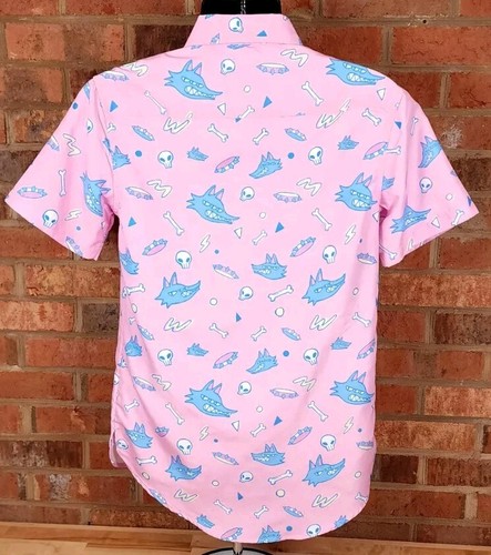 Kinwamonster Pink Button Down Shirt Toss Me a Bone Mens Small - Picture 3 of 5