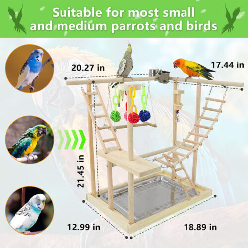 Wood Bird Play Stand Parrot Playstand Cockatiel Playground Perch Gym AU - Picture 7 of 15