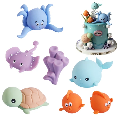7x Ocean Cake Topper Decoration Under the Sea Ornament Octopus Whale Turtle Fish - Bild 7 von 11
