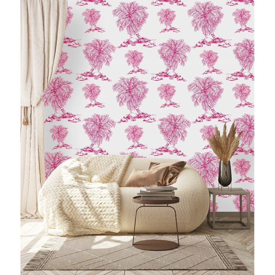 Pink Palms on White Background Wallpaper