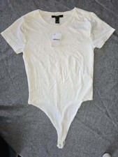 NWT FOREVER 21 Size Medium Women's White Nylon Bodysuit Short Sleeves