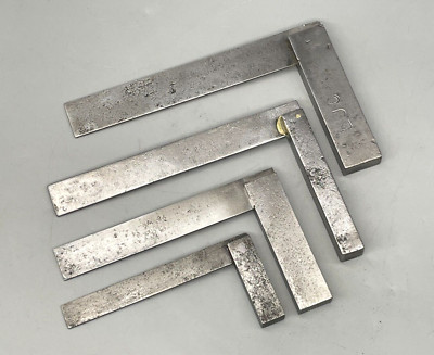 4 kleine alte Vintage Stahl Try Square Moore & Wright Ingenieur Werkzeug