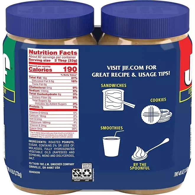 Manteiga de amendoim extra crocante Jif, 48 oz., 2 unidades - Imagem 2 de 4