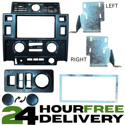 CARBON FIBRE DOUBLE DIN CENTRE CONSOLE DASH FASCIA PANEL KIT FOR DEFENDER 07-16