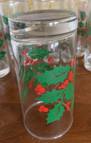 Vintage Holly Berry Glasses Tumblers 6 Pcs Indiana Bartlett Collins VTG - Picture 2 of 4
