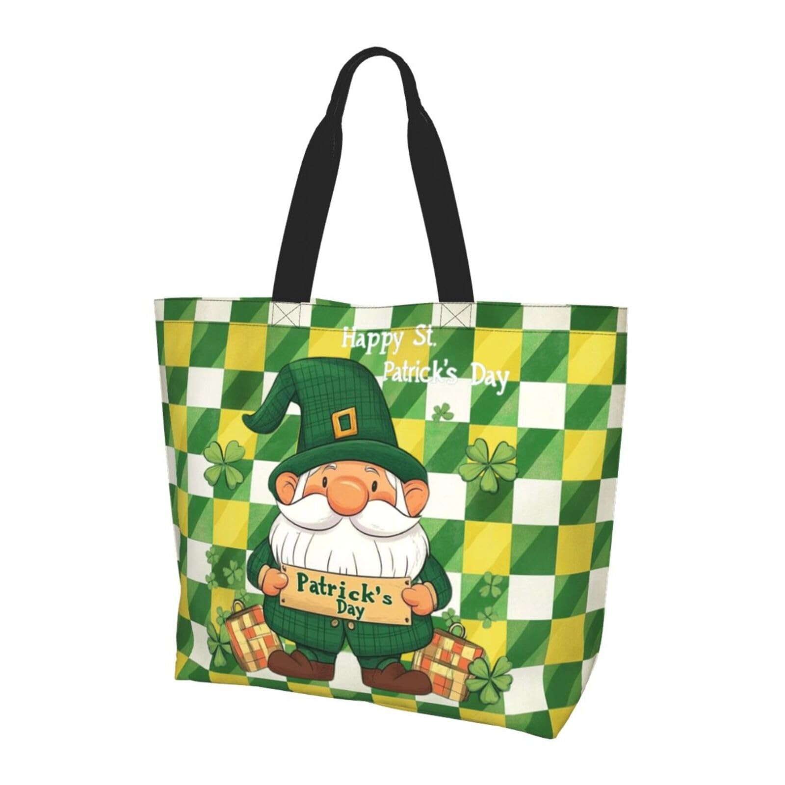 St Patricks Day Zipper Tote Bag for Women Large Shamrock Design