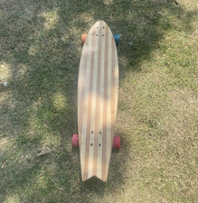 Two Bare Feet Wooden Longboard Skateboard with Natural Deck & Multicolour Wheels
