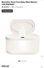 NEW Munchkin Touch Free Baby Wipe Warmer with Nightlight White