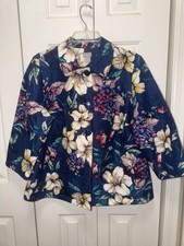 Women's CHICO'S Blue Multi Textured Damask Floral Blazer Jacket-Sz 2/L/12-NWT