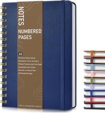 Lined Spiral Journal Notebook A5 Hardcover Spiral Journals Women Men Navy Blue