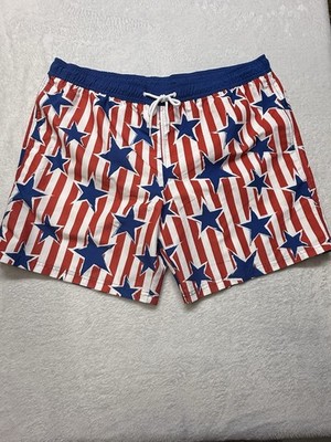 New Mad Engine mens XL Patriotic Swim Trunks American Flag Red White Blue Shorts