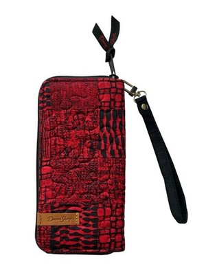 Donna Sharp Wallet Raleigh Red Black Wristlet Full Zip Around CC Slot Zip Coin