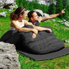 Double 2 Person Sleeping Bag w/ 2 Pillows Outdoor Camping Queen Size XL Black
