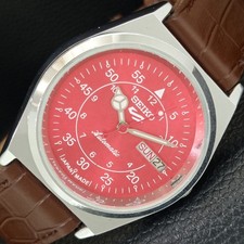 VINTAGE REFURBISHED SEIKO 5 AUTOMATIC 6309A JAPAN MENS RED DIAL WATCH a442221-1