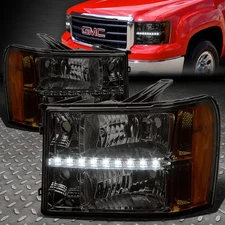 [LED DRL] FOR 2007-2014 GMC SIERRA SMOKED AMBER HEADLIGHTS HEAD LAMPS ASSEMBLY