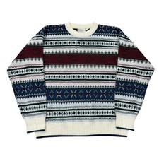 Vintage Patterned Knit Jumper Fair Isle Acrylic Retro Sweater Mens Large