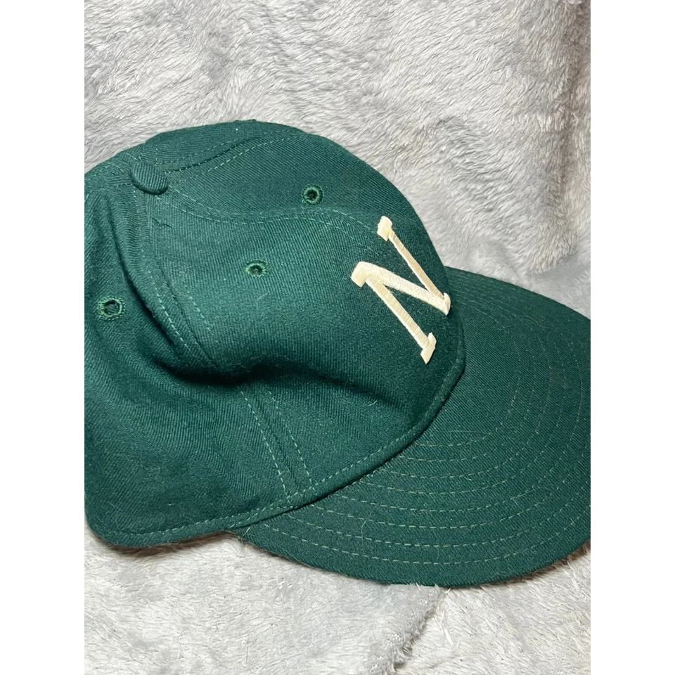 Vintage New Era Green Baseball Hat Size 7 3/8, "N" Logo Wool USA Made Cap - Image 2 of 4