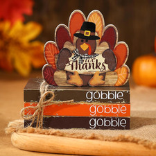 4 Pcs Thanksgiving Turkey Table Decor Farmhouse Turkey Wooden Signs Mini Fall Ti