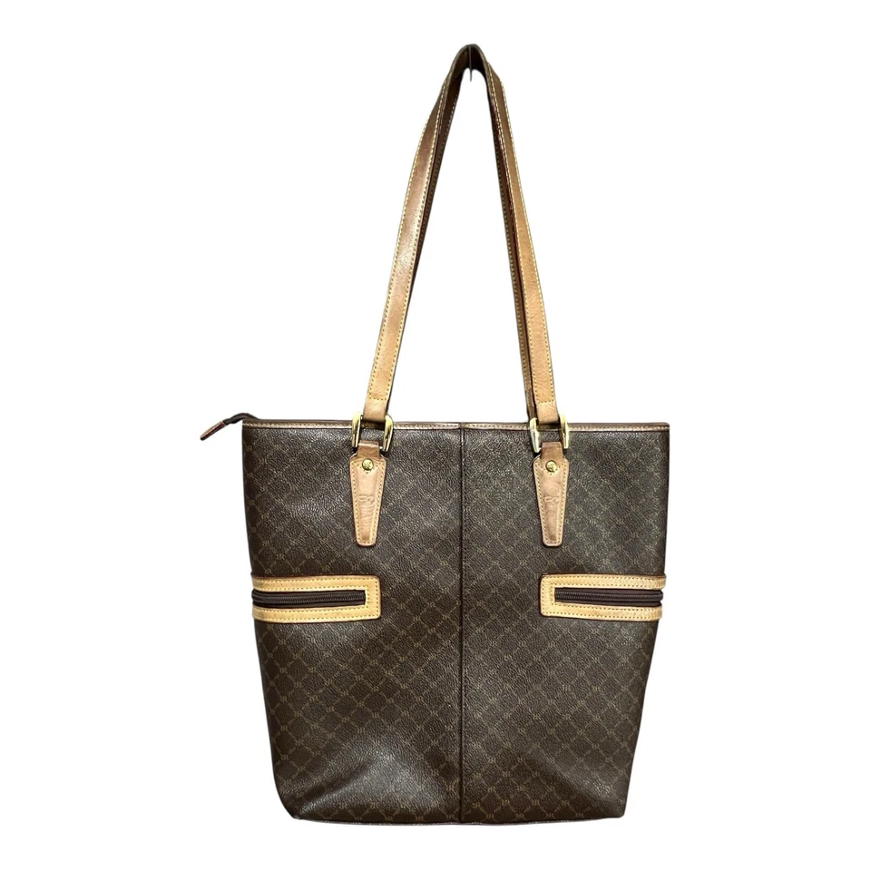 RIONI Large Tote Shopper Monogram Leather Coated Canvas Quiet Luxury Italy Brown - Image 3 of 4