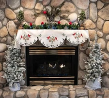 Red Cardinal and Pine Cone Mantle Scarf (19" X 90")