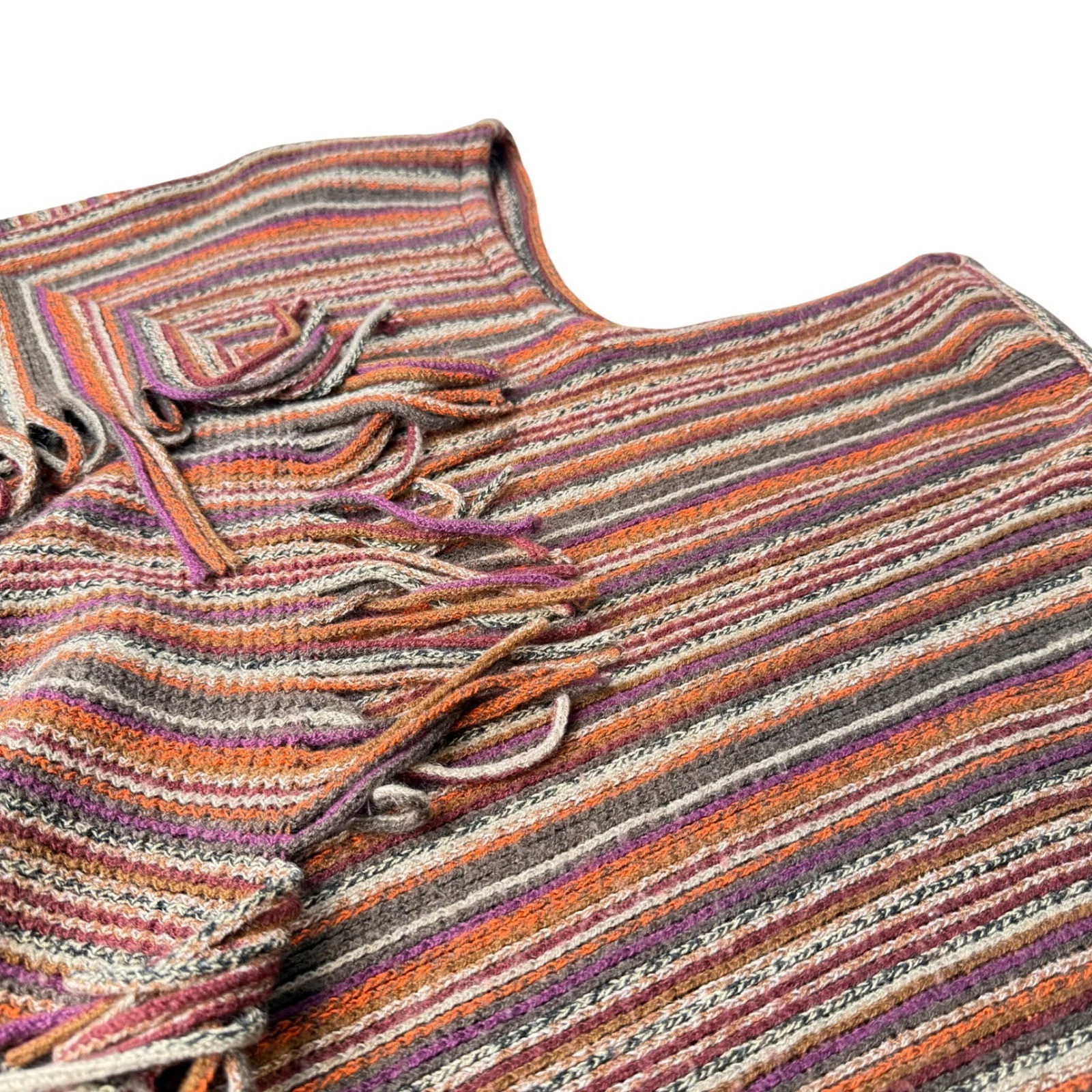 Bohemian Fringe Striped Knit Poncho Women OSFM Festival Hippie Earthy Oversized