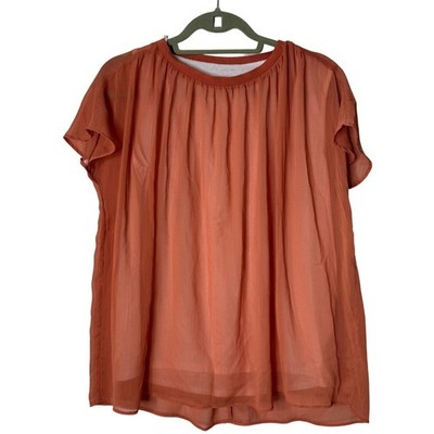 Unf/lo Coral Sheer Overlay Pleated Flutter Sleeve Lined Blouse Womens 44 US XL