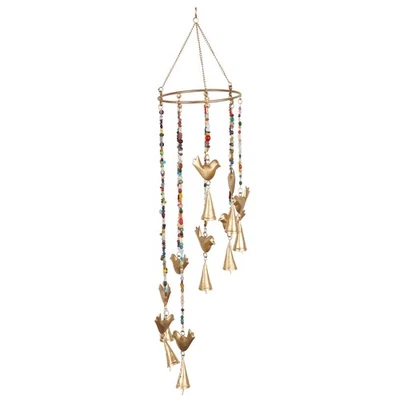 DecMode 26" Gold Metal Handmade Bird Windchime with Glass Beads - Image 1 of 4