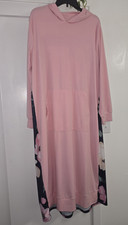 Women’s Pink Navy Floral Hooded Midi Hoodie Dress Pockets Stretch 2XL Plus EUC