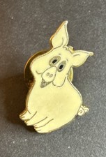 Vintage PIG Brooch Lapel Pin with Back White with Goldtone