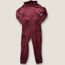 Fashion Nova Maroon Velour Tracksuit Set Small Hoodie Jogger Cargo Y2K S