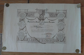 WW1 Légion étrangère Faits d'Armes Diplôme Régiment de Marche Capit. Jacquesson