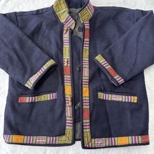 Vintage Rare Unique Nepal Children s Wool Navy Lined Pocket Cardigan Jacket Coat