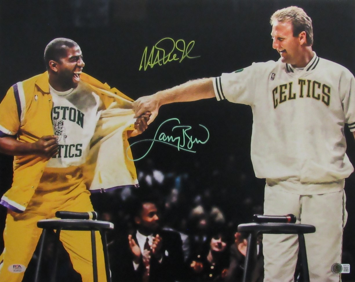 Larry Bird Autographed Signed /Magic Johnson Dual-/ 16x20 Photo PSA & BAS 200038 