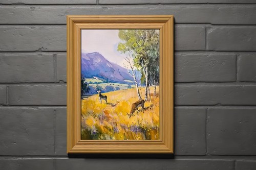 Majestic Stag In Meadow 5"x7" Print on Matte Paper | Tranquil Rural Oil Artwork - Picture 8 of 18