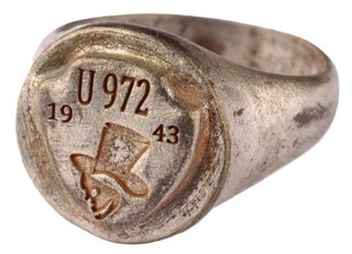 Ring U972 Skull 1943 Tophat U boat WW2 German naval submarine U Boot Kriegsmarin