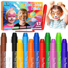 Face Painting Kit for Kids, 12Pcs XL Face and Body Paint Crayons 12 Vibrant Col