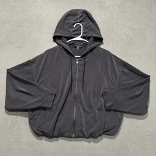 Athleta Seasoft Bubble Hem Hoodie L Dark Gray Full Zip Jacket Cropped MSRP 129