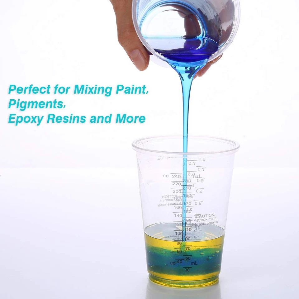 100 peças copos de medição de plástico transparente graduado 8 oz com 100 peças de agitação de madeira... - Imagem 2 de 4