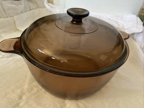 Vtg Visions Corning Ware Pyrex Amber 4.5L 5qt Glass Dutch Oven Stock Pot & Lid