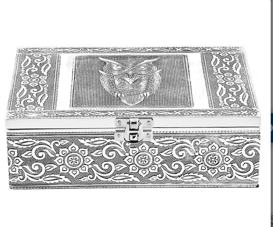 Cajas de almacenamiento de 2 piezas para búho en relieve de aluminio oxidado y cuentas, ¡nuevas! Foto 3 de 4