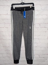 adidas Essentials Fleece Pants 3 Stripes Ribbed Tapered Cuff Zip Pockets Grey S