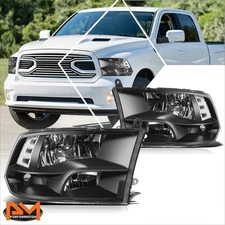 For 09-12 Dodge Ram 1500-3500 Factory Style Headlights Lamp Clear Corner Black