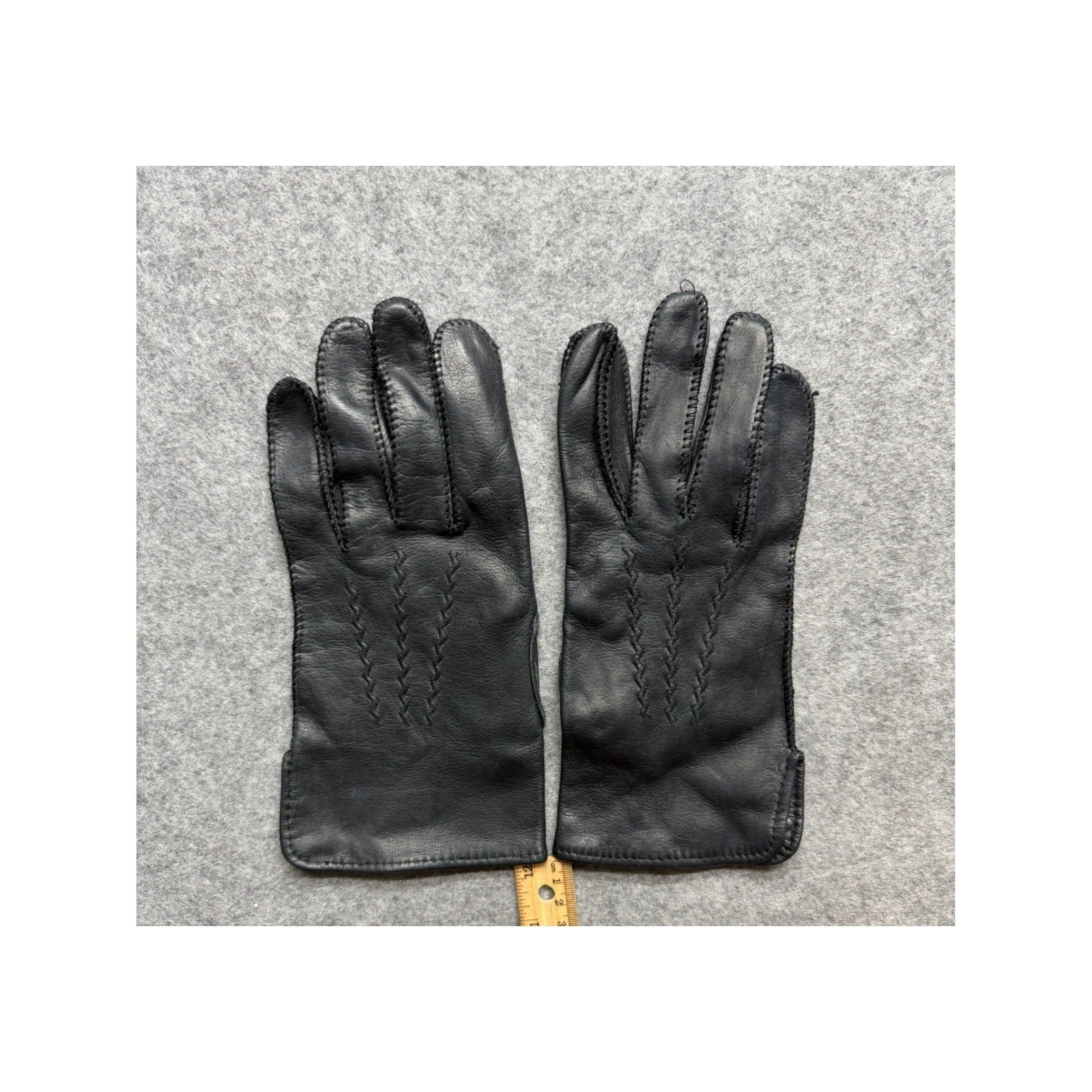 Vintage Black Leather Gloves Whipstitch Seam Lined Mens Medium 9-9.5