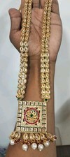 Indian Traditional Wedding Bridal Gold Plated Kundan Polki Long Necklace Set
