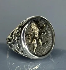 Handcrafted Sterling Silver Lion Ring: Medieval Style Men's Jewelry