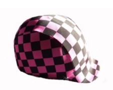 Ecotak lycra horse helmet cover - Pink & black checkerboard Ecotak