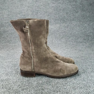 Stuart Weitzman Boots Womens Size 7.5 Brown Suede Mid Calf Moto Biker Side Zip