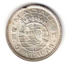 1952 MACAU SILVER 5 PATACAS UNC.