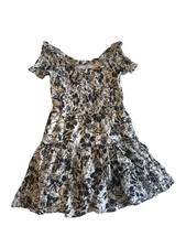 American Eagle Floral Smocked Mini Dress Women's Medium Black White Boho Cottage
